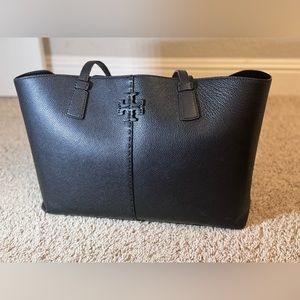 Tory Burch McGraw Black Leather Tote with Wallet and Organizer